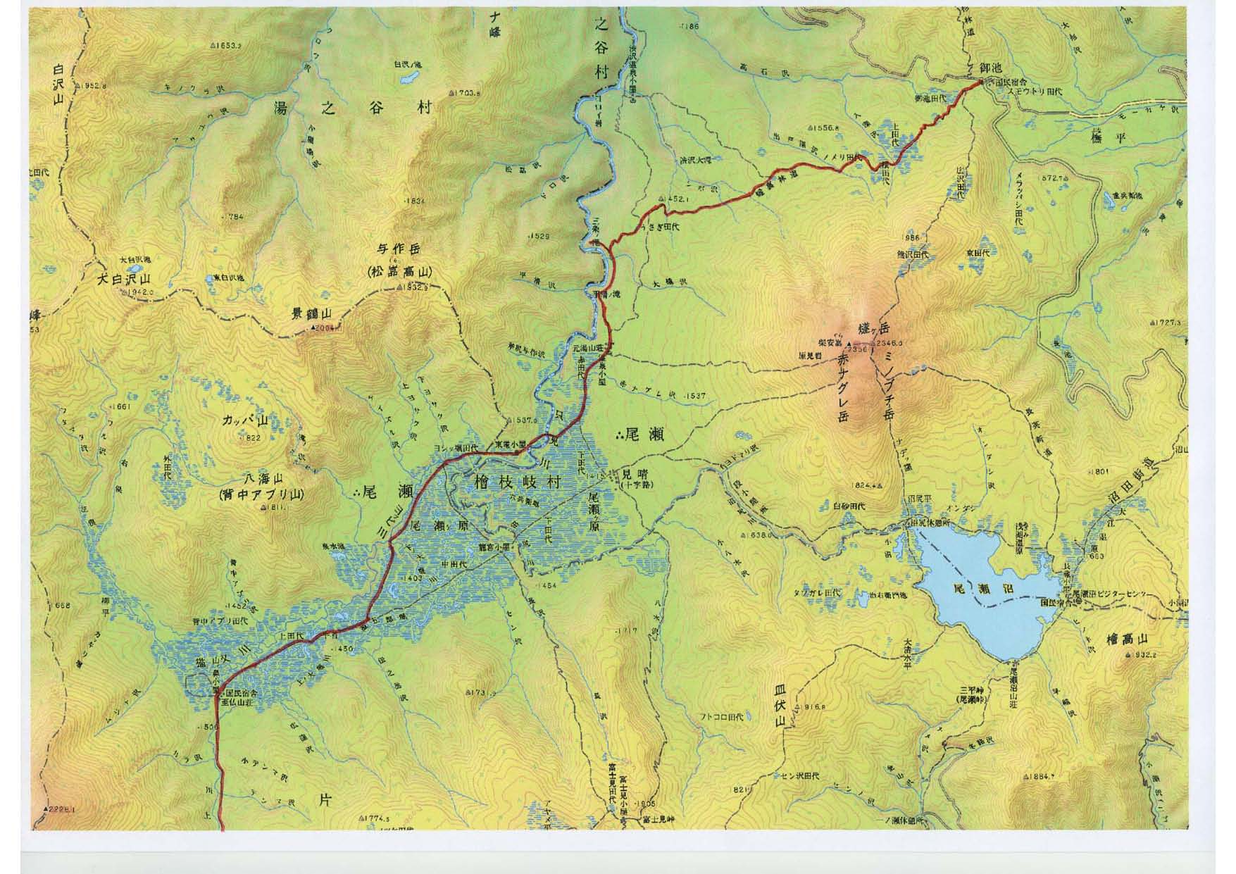 御池ー三条の滝ー鳩待峠トレースmap、クリックで拡大します。