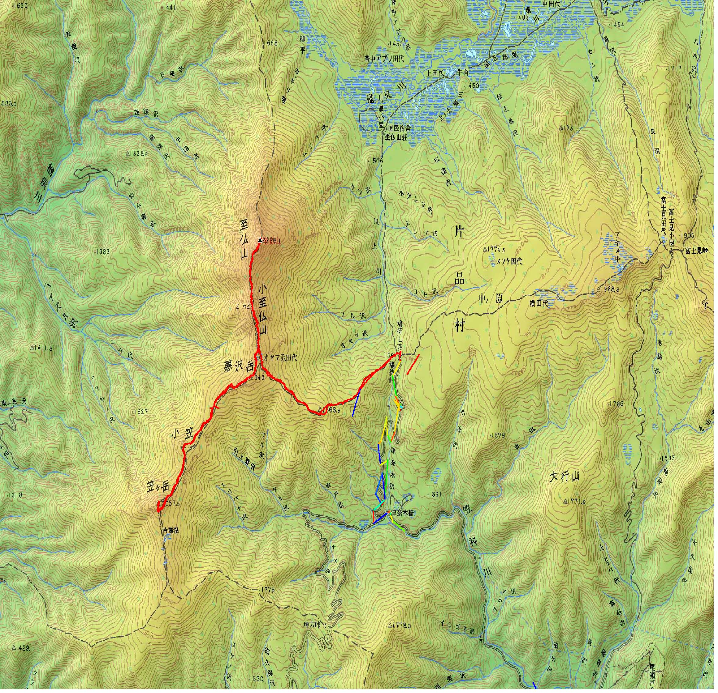 鳩待峠ー笠岳ー至仏岳トレースmap、クリックで拡大します。